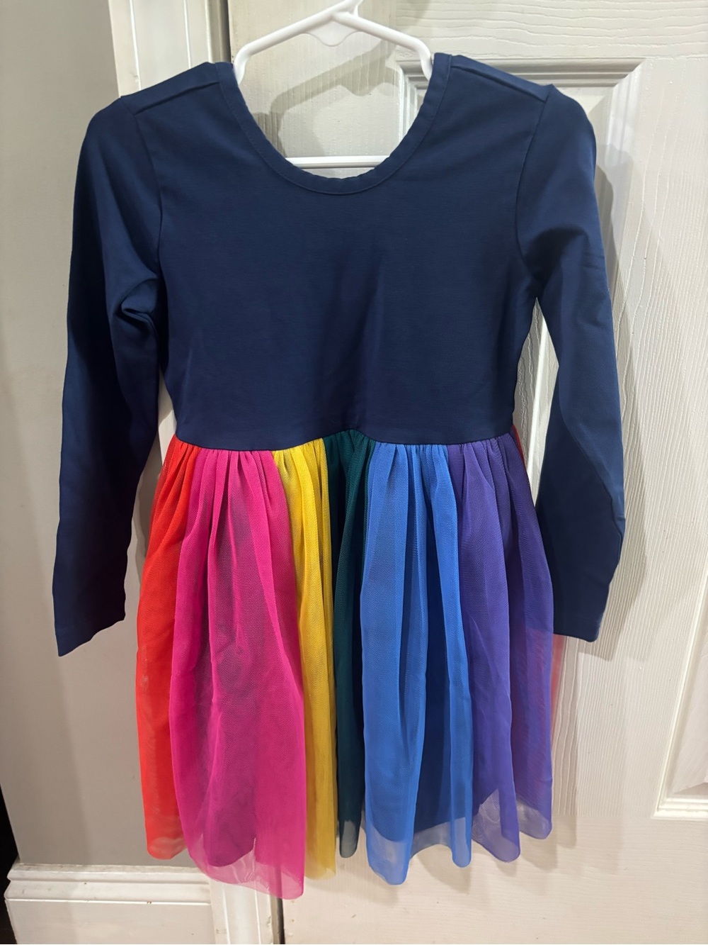 Hanna Anderson Navy Long-Sleeve Dress with Rainbow Tulle Skirt